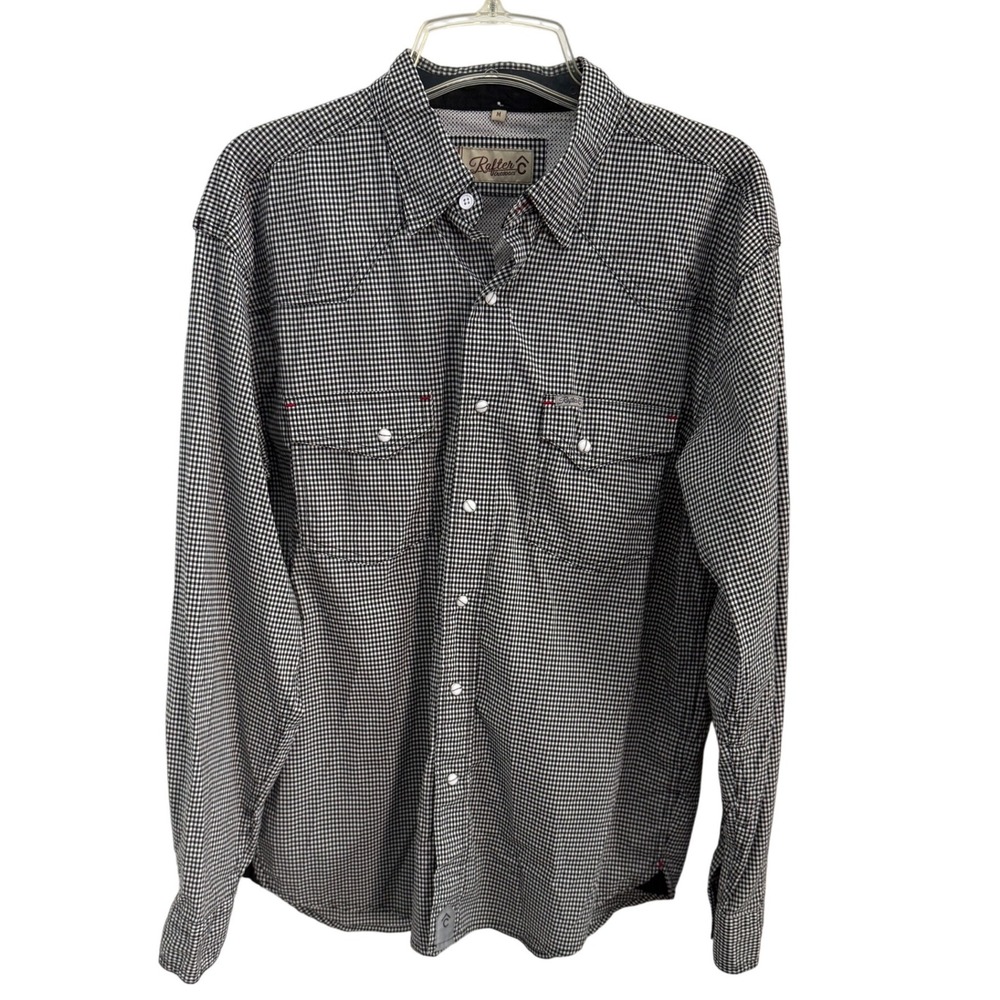 Rafter C Outdoors Mens Medium Black White Gingham Western Snap Shirt RCF22009